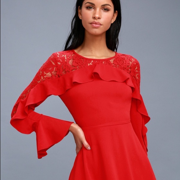red lace ruffle dress
